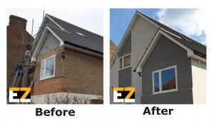 Before and After Photo of an Monocouche Render - External Rendering Job Completed by E Z Design and Construction Ltd