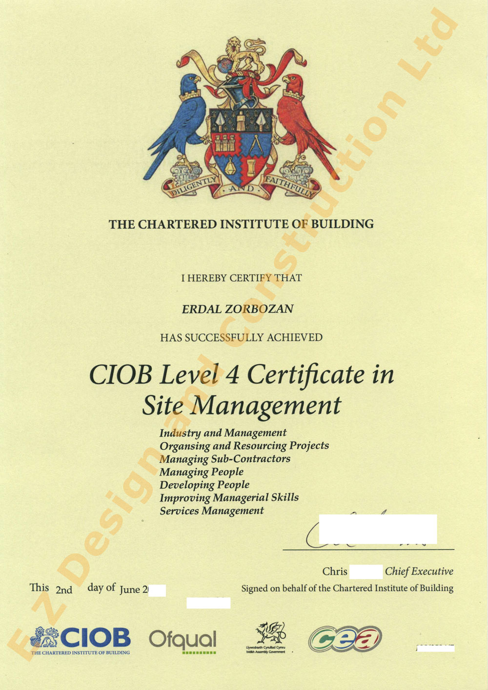 CIOB Certificate
