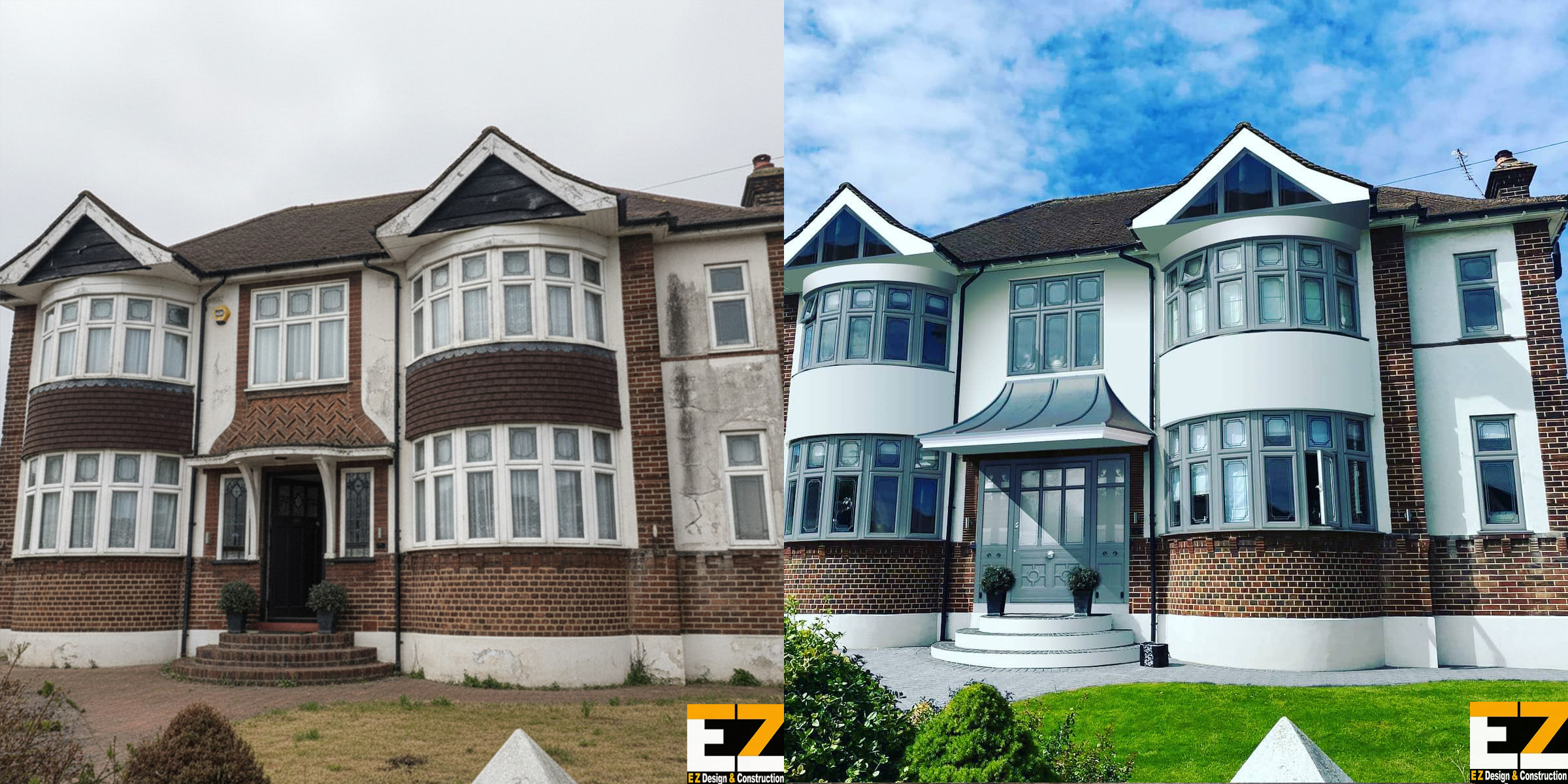 Before and after external rendering project completed by an external wall insulation and rendering company in Bexleyheath