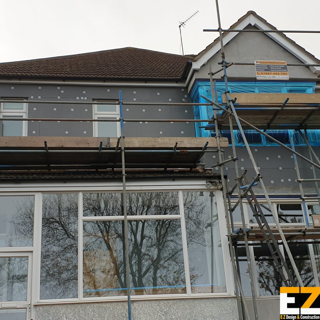 EPS insulation boards mechanically fixed during External Wall Insulation Beckenham project