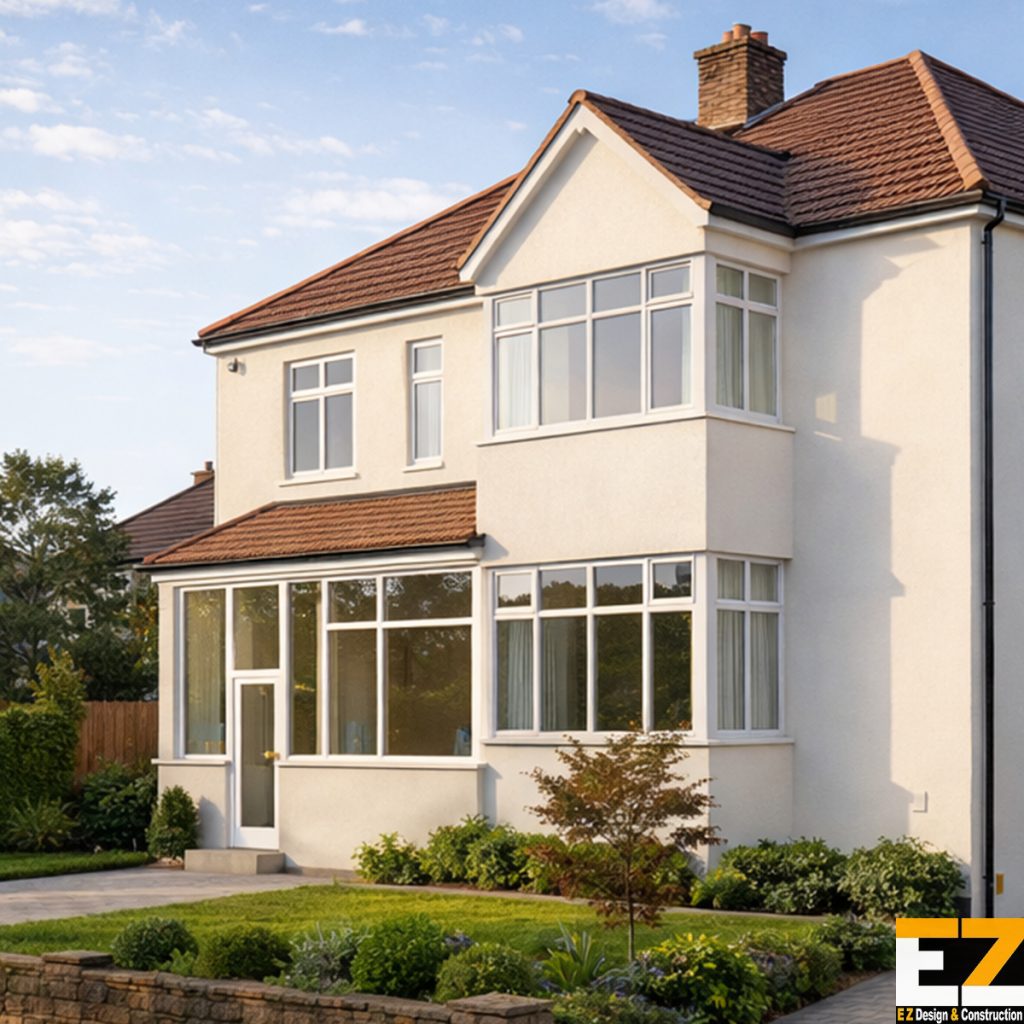 Corner view of completed External Wall Insulation Beckenham project