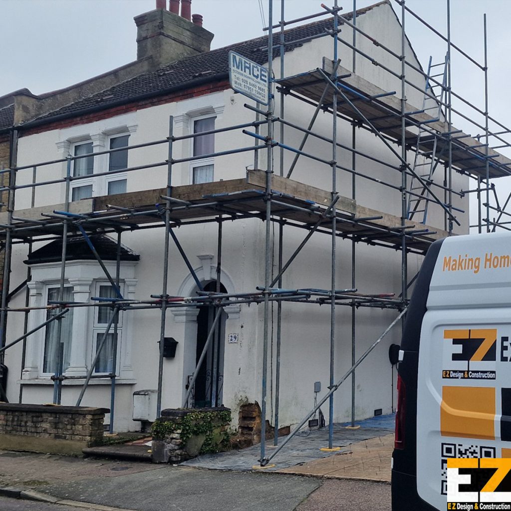 Before External Wall Insulation in Bexley showing site setup prior to installation works