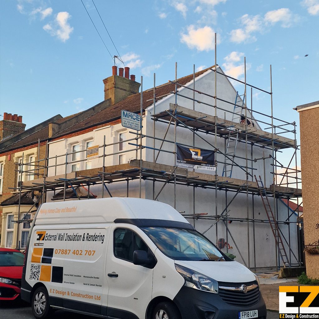 EWI installation Bexley showing primed elevations ready for silicone topcoat application