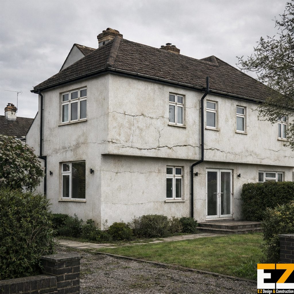 External Wall Insulation Swanley BR8 property before works showing cracked and weathered existing render