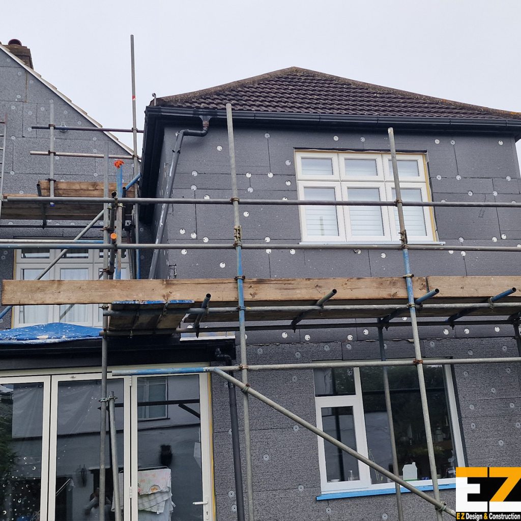 External Wall Insulation Swanley BR8 EPS insulation boards mechanically fixed on rear elevation