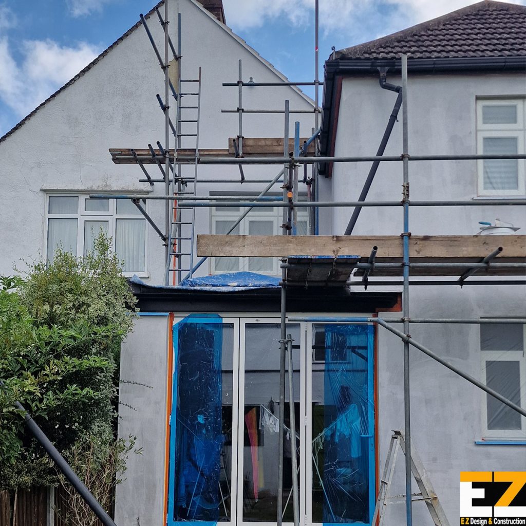 External Wall Insulation Swanley BR8 basecoat and primer stage ready for silicone render