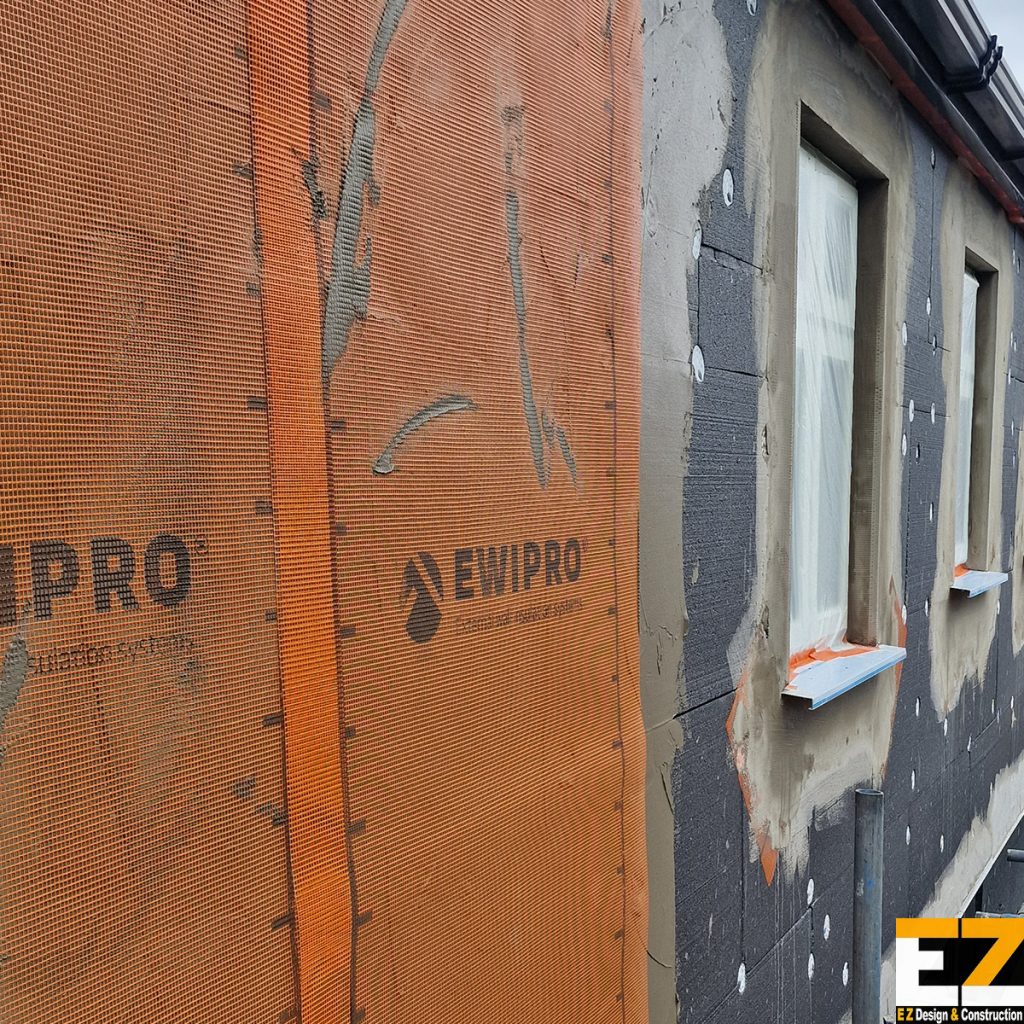 External Wall Insulation Swanley BR8 alkaline resistant reinforcement mesh embedded into basecoa