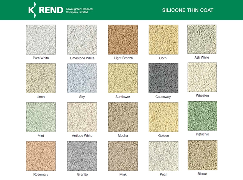 K-Rend Silicone TC 15 colour chart – thin coat render options